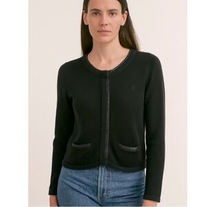 Black Women's Knit Cardigan Sweater - Classic Crewneck